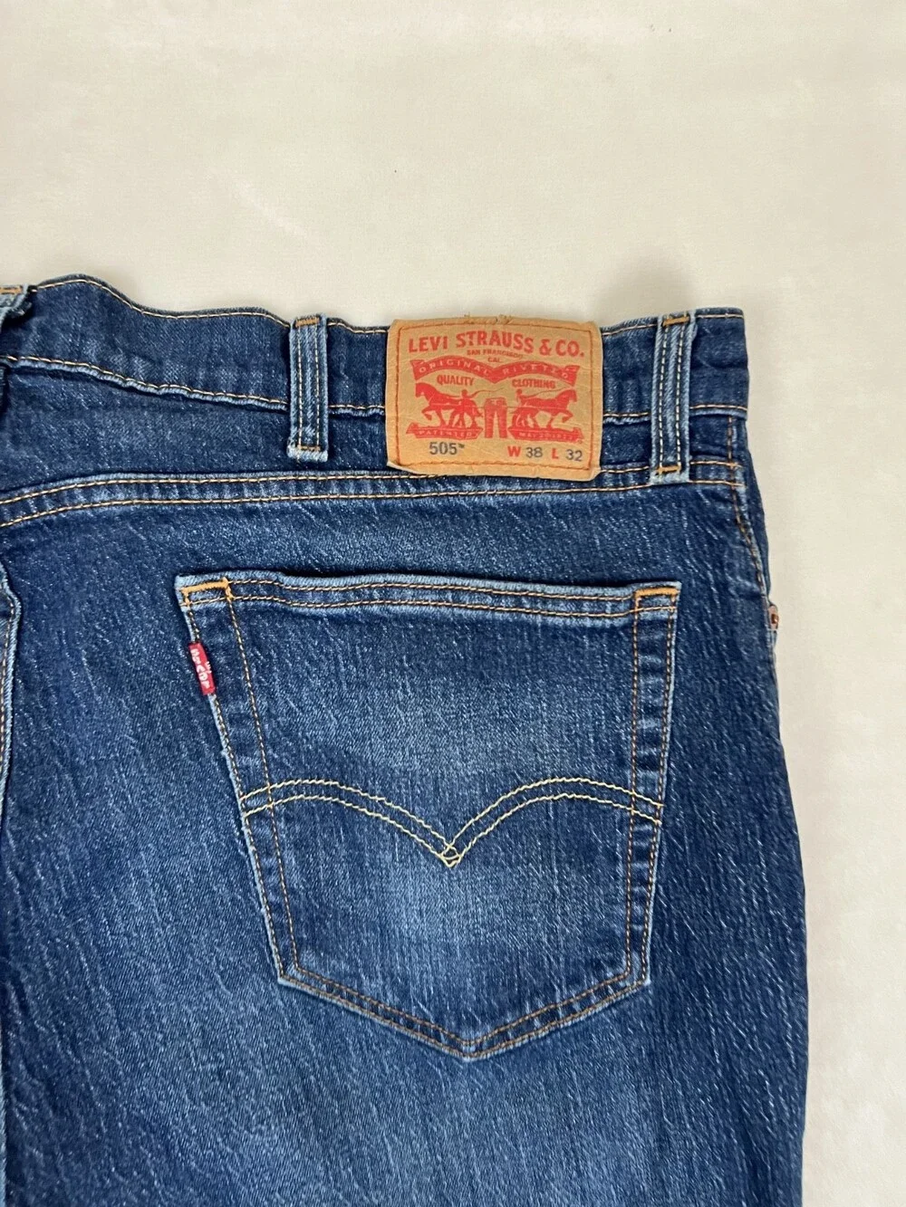 Vintage Leviâs 505 Blue Denim Jeans Size 38x30 Made in Mexico Medium Dark Wash